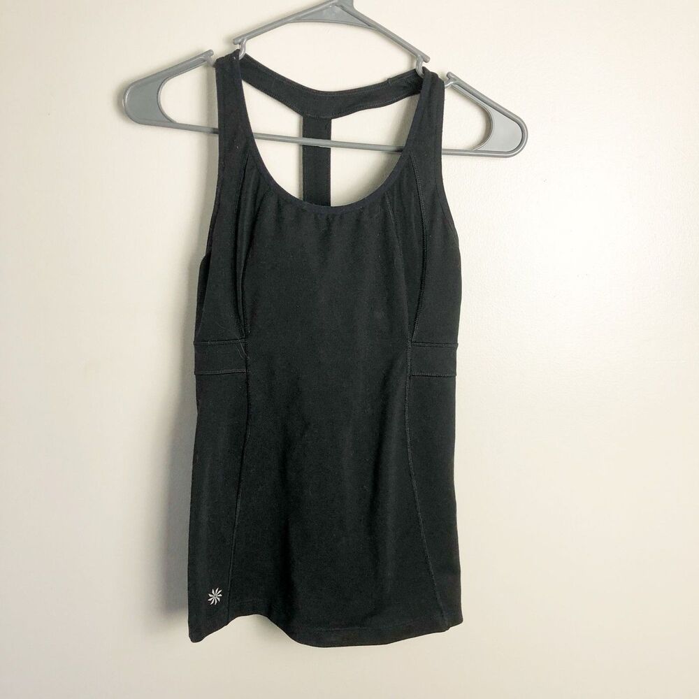 Athleta Built-in Sports Bra T Back Black Athletic Tank Top XS